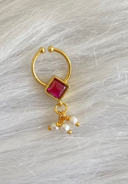 Gold tone pink stone pearl nose pin/bulakku dj-53816