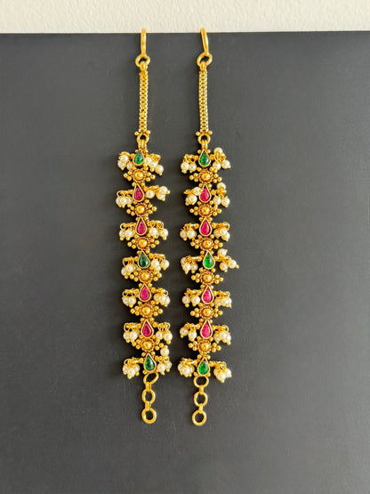 Antique gold tone kemp-green ear side chain dj-51357