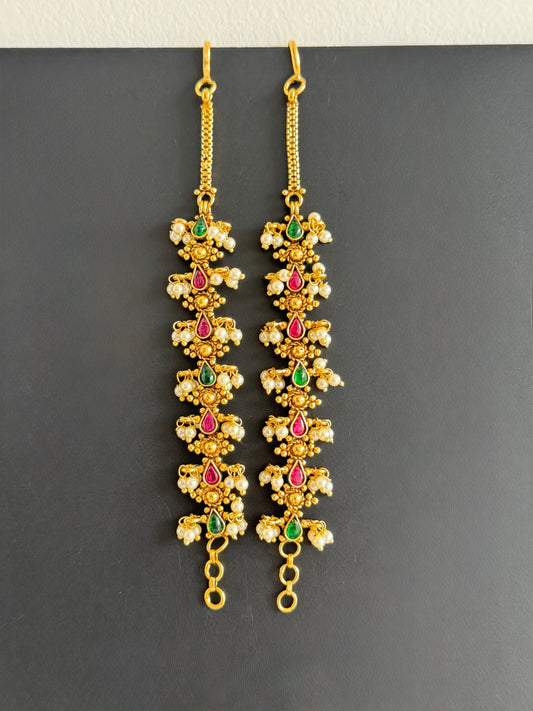 Antique gold tone kemp-green ear side chain dj-51357