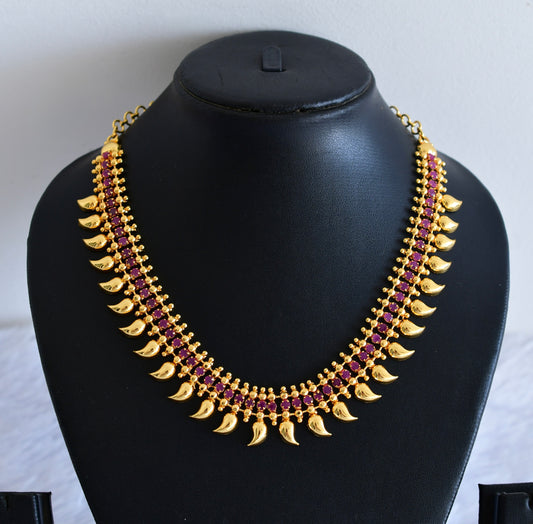 Gold tone pink stone kerala style mango necklace dj-53095