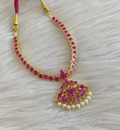 Gold tone AD balaji/rani pink stone pearl attigai flower necklace dj-55130