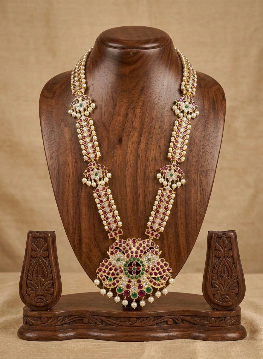 Gold tone precious kemp-green-white pearl ganda berunda haar dj-52900