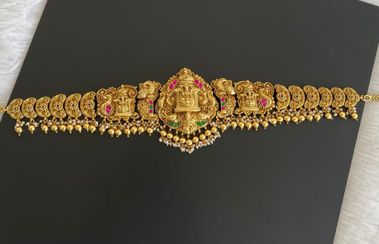 Antique gold tone kemp-green kundan lakshmi peacock waist chain dj-53526