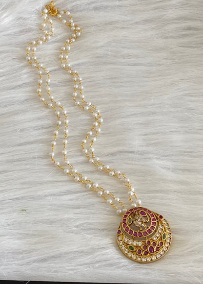 Antique gold tone kemp-green-white peacock flower pearl necklace dj-53699