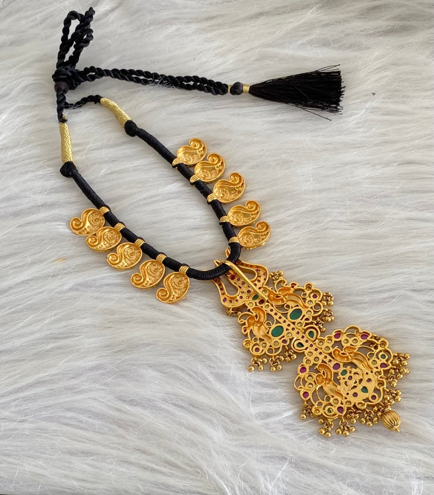 Matte finish Trishul mango black thread necklace dj-53264