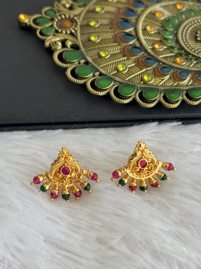 Gold tone pink-green peacock stud/earrings dj-52105