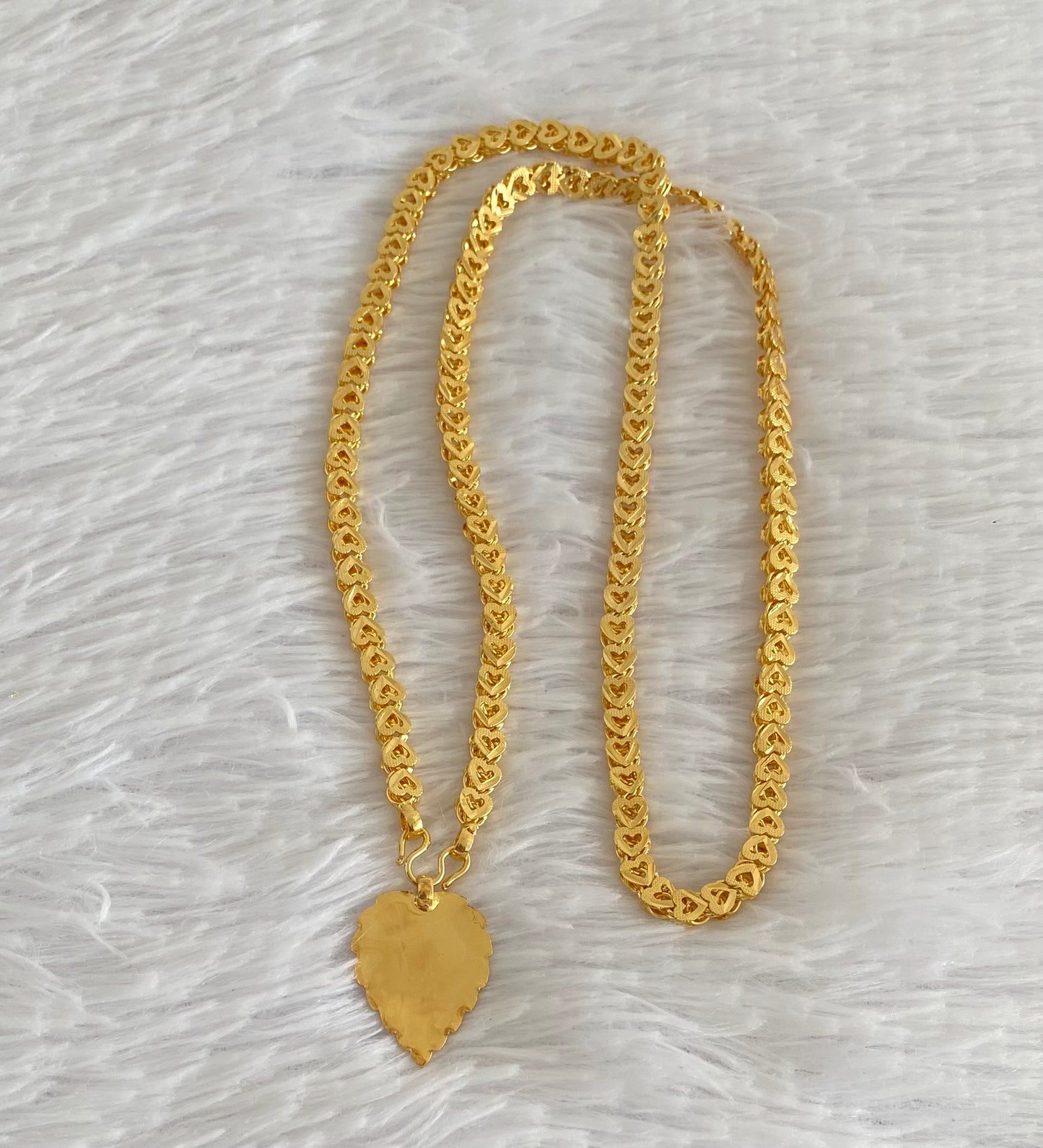 Gold tone 24 inches heart chain with om pendant dj-54380