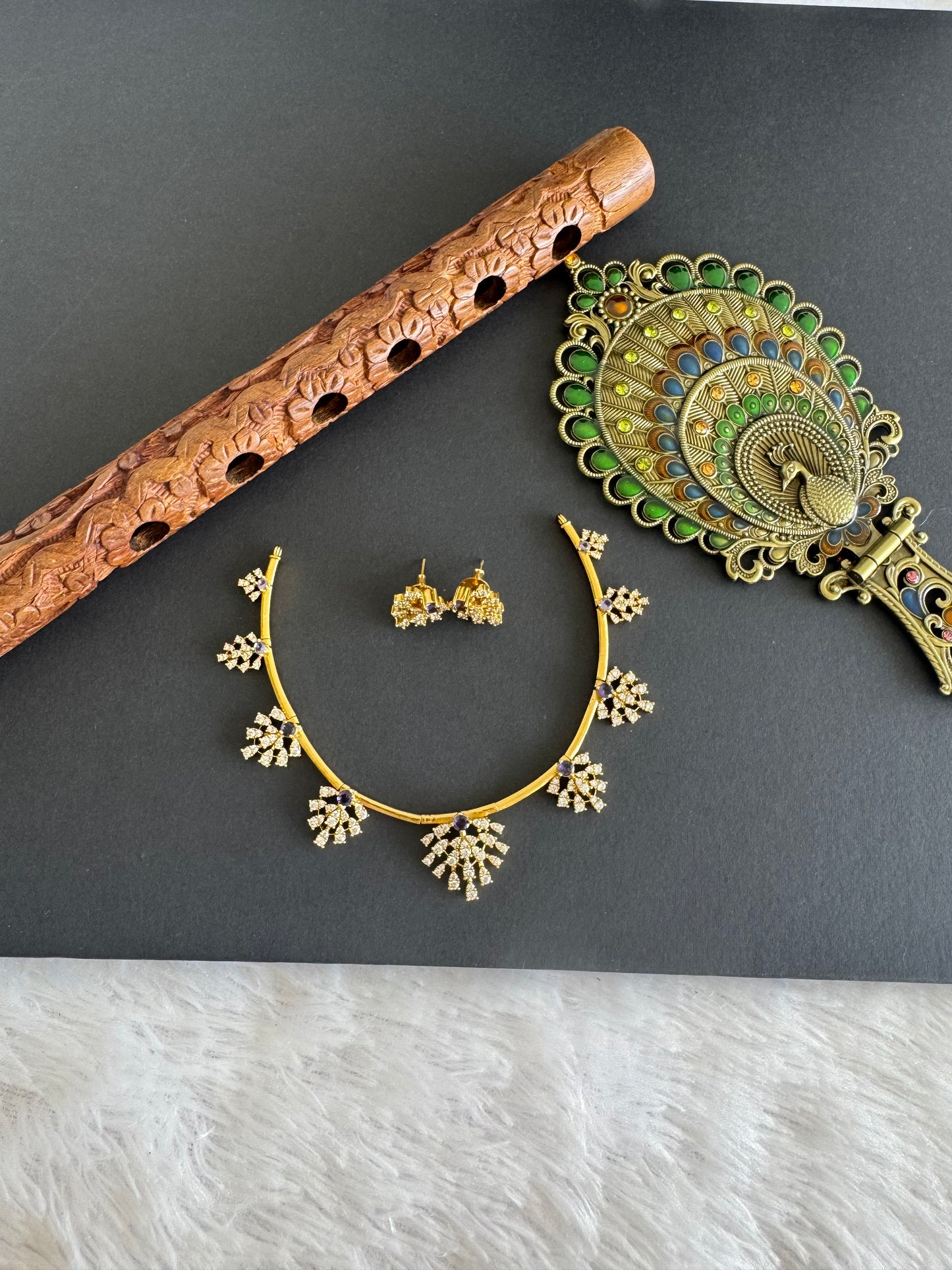 Matte finish cz white-purple kanti necklace set dj-52114