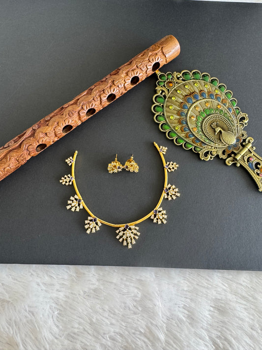 Matte finish cz white-purple kanti necklace set dj-52114