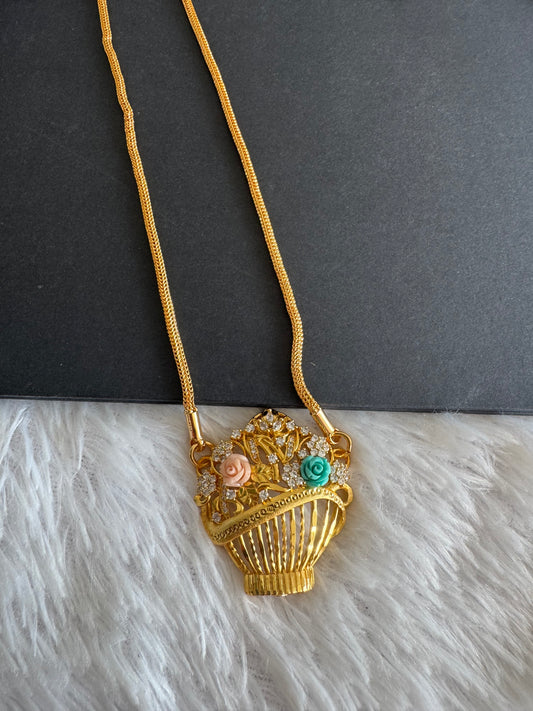 Gold tone 24 inches chain with flower pot pendant dj-52220