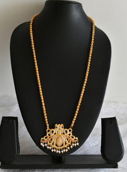 Gold Tone AD White-pink Peacock Lotus Pendant Chain dj-51910