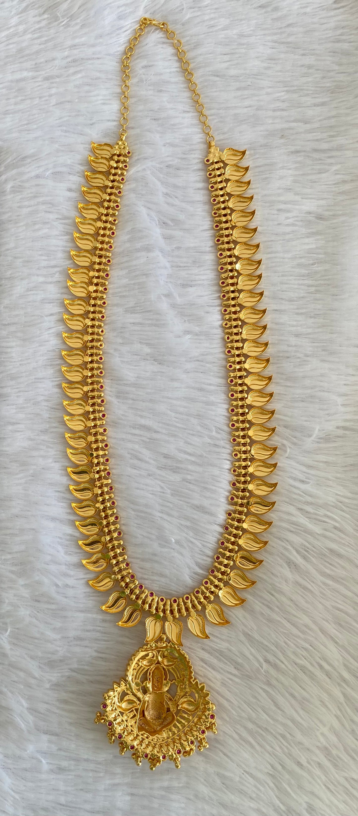 Gold tone pink stone mango ganesha haar dj-53158