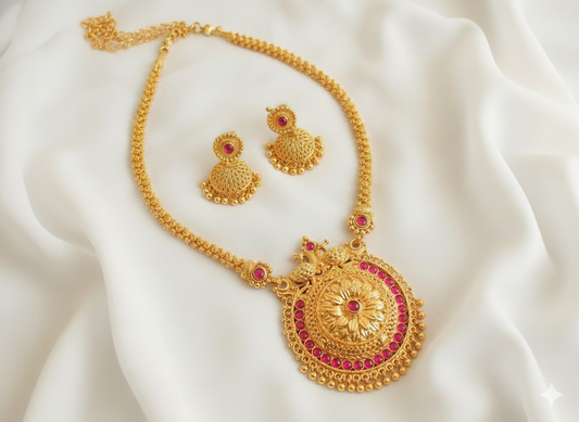 Gold Tone Real Kemp Round pendant chain/Necklace Set DJ25605