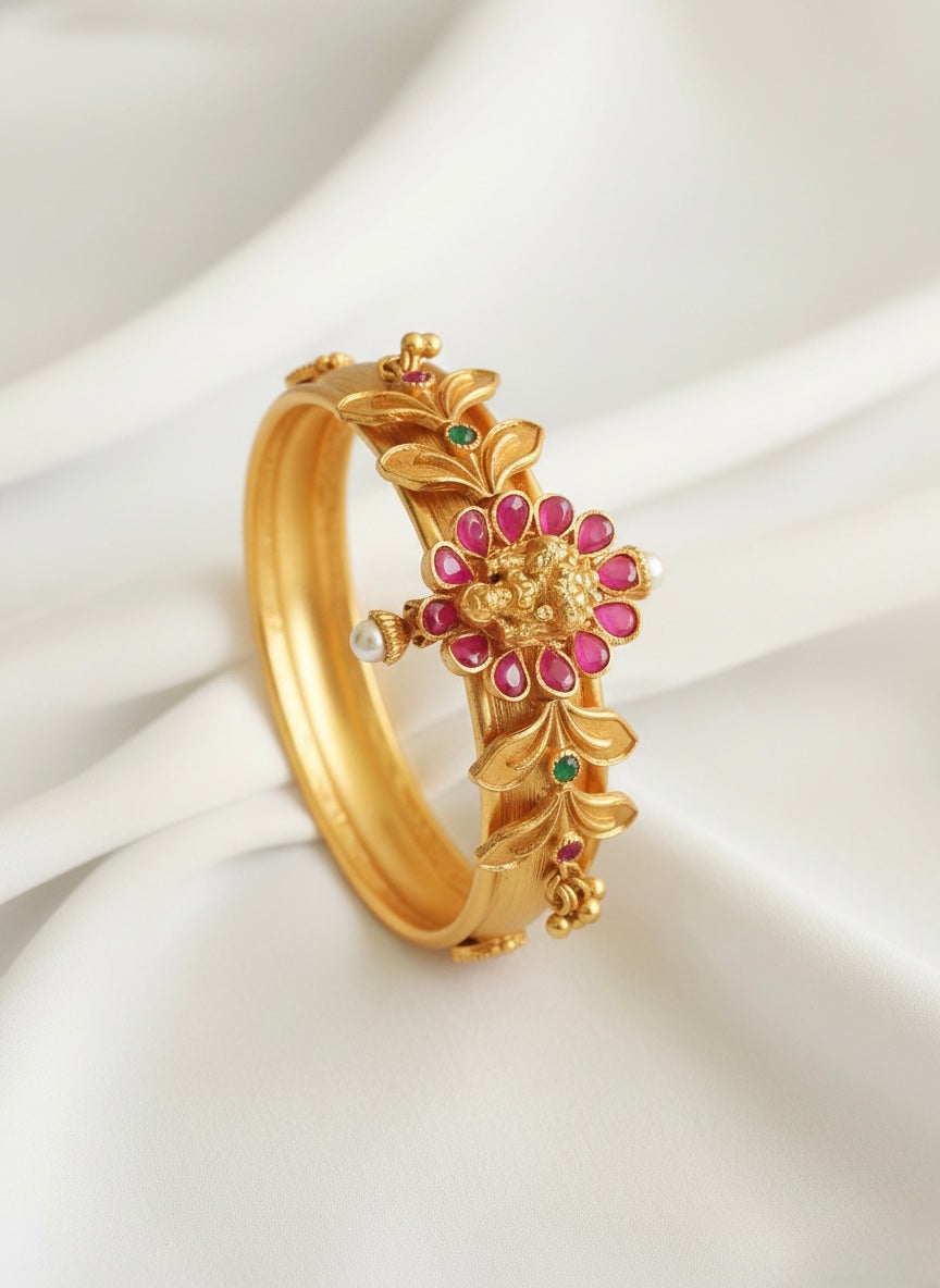 Gold Tone Ruby-emerald Lakshmi Screw kada/Bangle (2.6) DJ25550