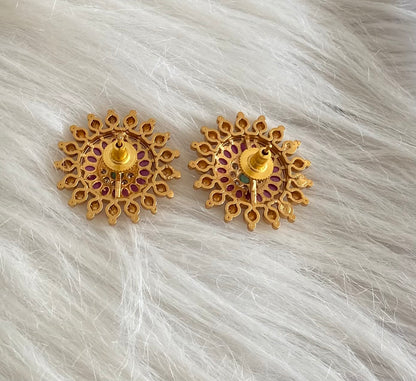 Antique gold tone kemp-green-white round stud/earrings dj-54580