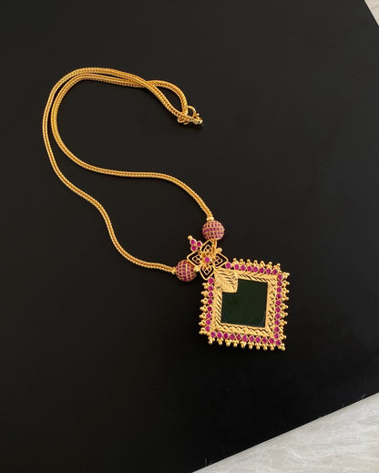 Gold tone pink-green stone kerala style necklace dj-54449