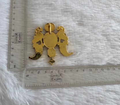 Antique gold tone pink-green-white kundan jadau Simha pendant dj-51589