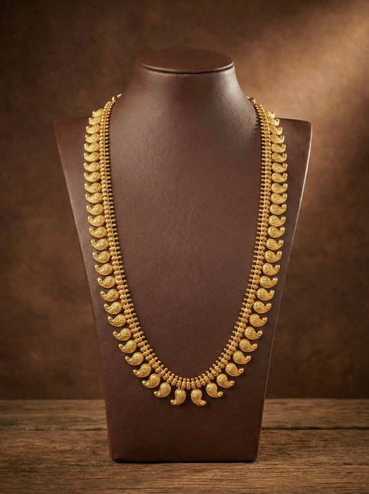 Matte gold finish kerala style mango haar dj-51629