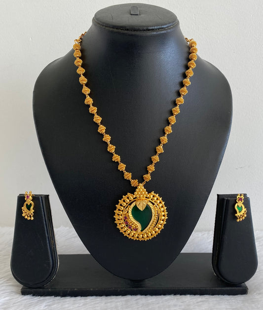 Gold tone Kerala Style Pink-green Mango Necklace Set DJ33056