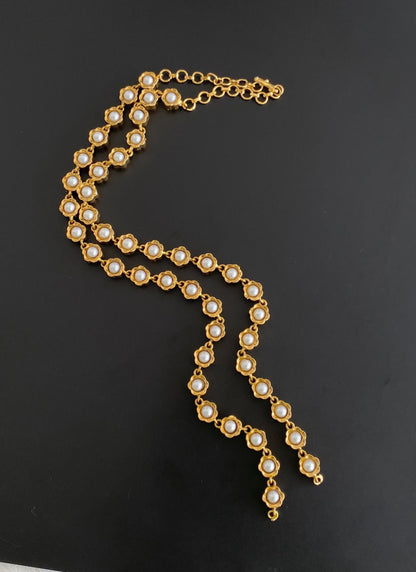 Antique gold tone coral-pearl reversible chain for pendant dj-54240