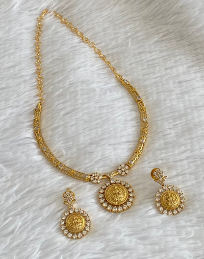 Gold tone white stone lakshmi necklace set dj-54353