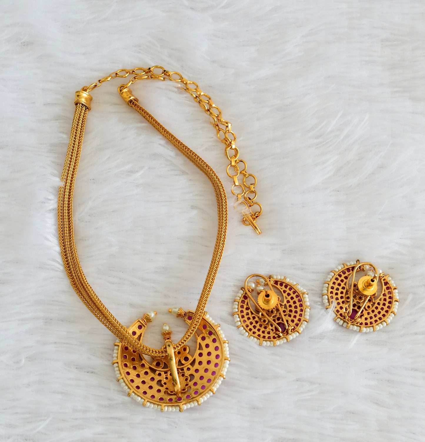 Matte finish kemp stone pearl moon choker/necklace set dj-54014