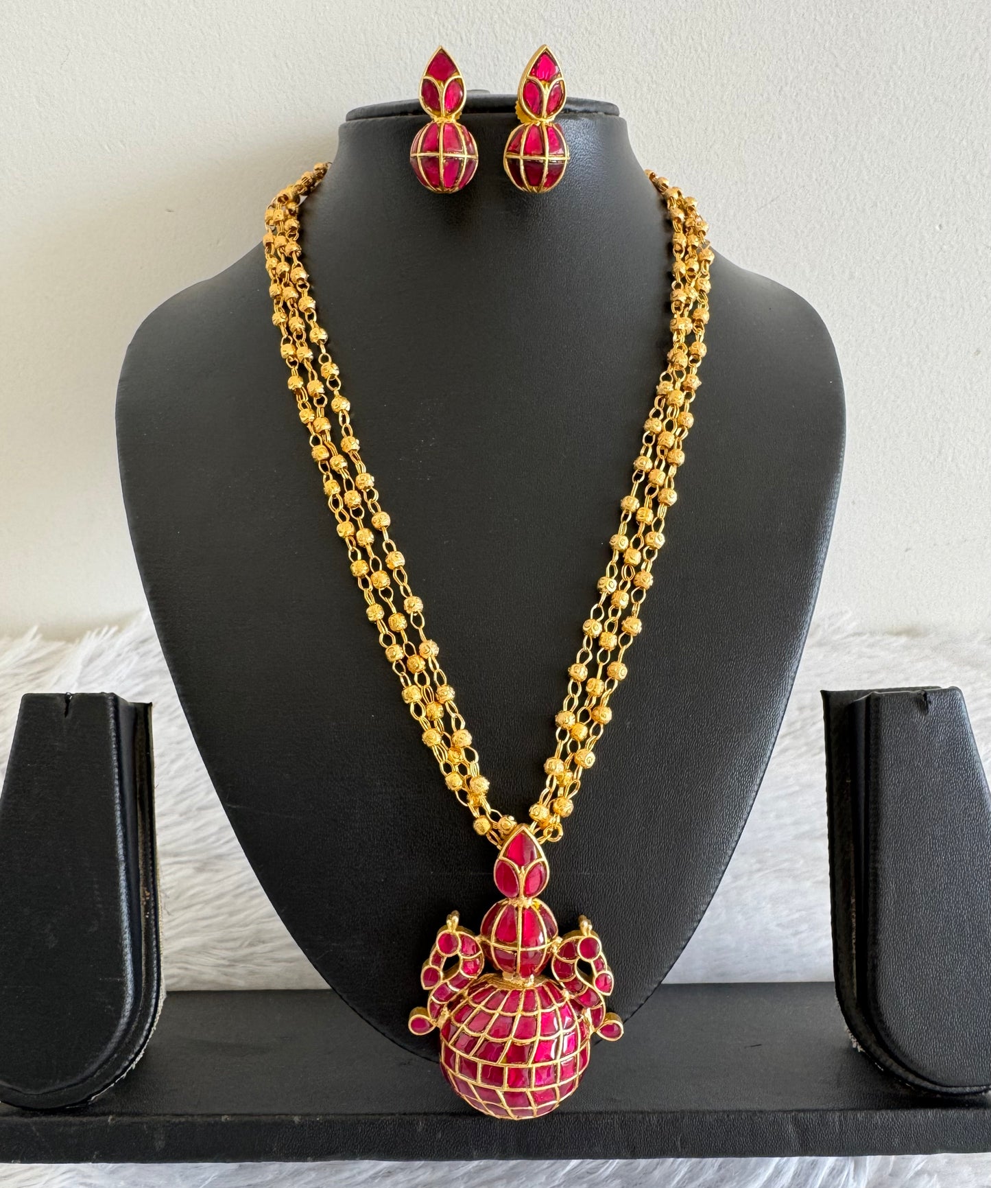 Mate gold tone pink kundan jadau Kalash necklace set Dj-52346