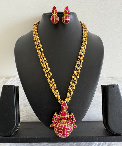 Mate gold tone pink kundan jadau Kalash necklace set Dj-52346