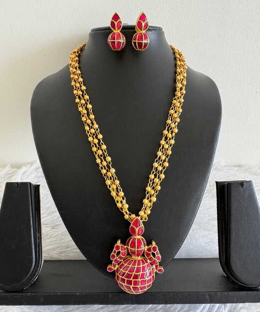 Mate gold tone pink kundan jadau Kalash necklace set Dj-52346