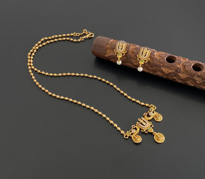Antique gold tone 18 inches chain thirumal nama-peacock-lakshmi pendant set dj-55008