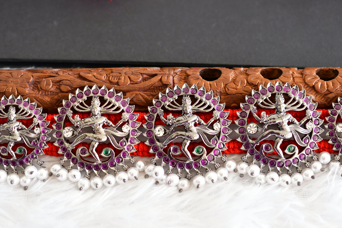 Black finish precious kemp-green-white pearl Shri Natarajar waist band dj-52272