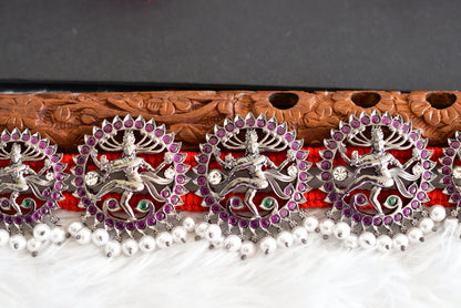 Black finish precious kemp-green-white pearl Shri Natarajar waist band dj-52272