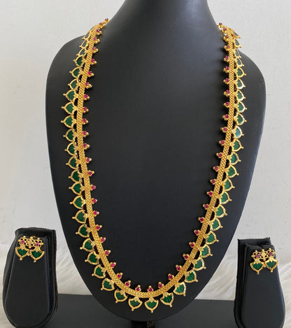 Gold tone pink-green palakka long haar set dj-54661