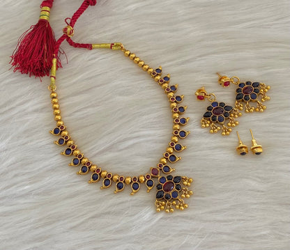 Antique gold tone kemp-blue stone reversible mango necklace set dj-54772
