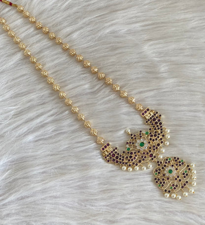 Gold tone precious kemp-green-white peacock flower nakshi beaded haar dj-54734