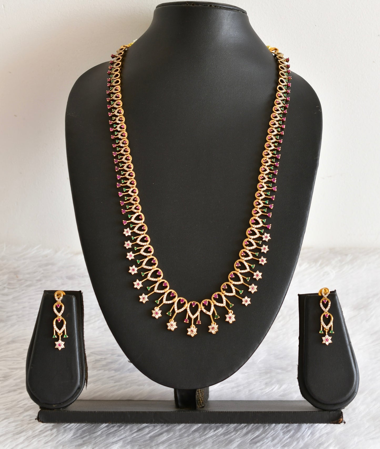 Antique gold tone pink-green Nakshatra haar set dj-52440