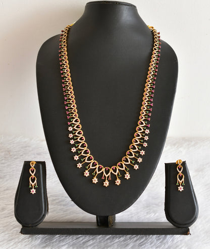 Antique gold tone pink-green Nakshatra haar set dj-52440