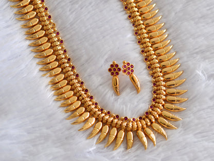 Gold look alike AD pink stone pulinagam haar set dj-52679
