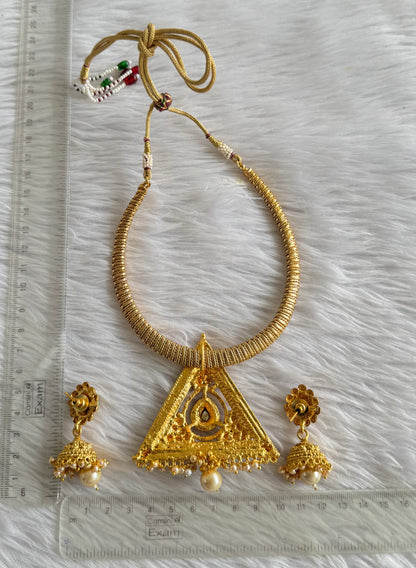 Antique gold tone Pink kante Triangle Necklace Set dj-51110