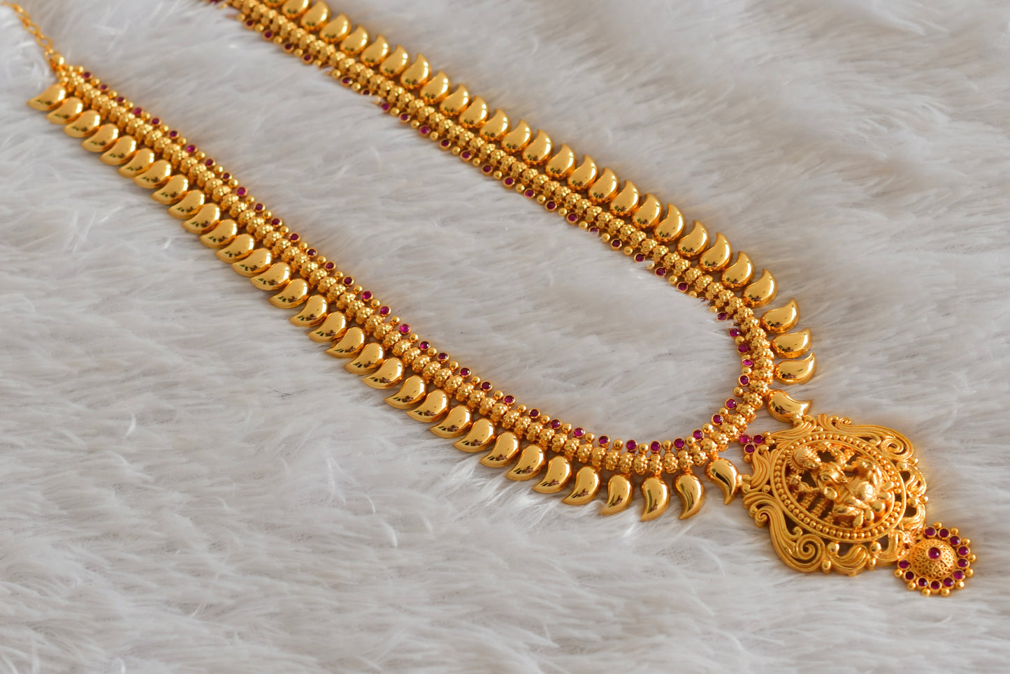 Gold look alike kerala style AD pink lakshmi mango haar dj-51953