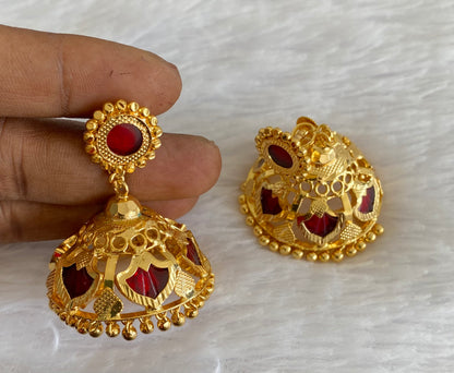 Gold tone kerala style red 6 petals of palakka jhumkka dj-53135