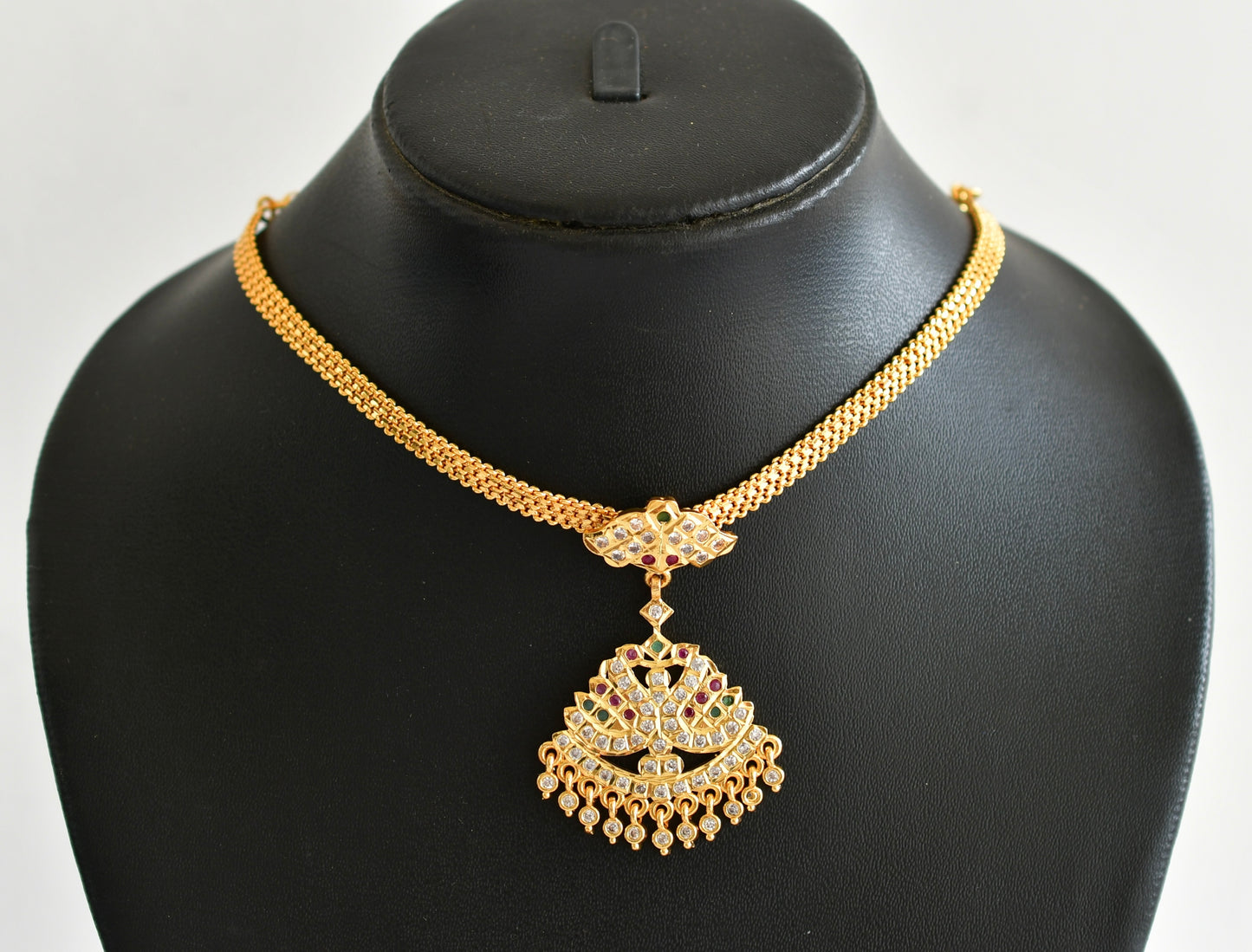 Gold tone south indian AD pink-green-white swan attigai/necklace dj-51893