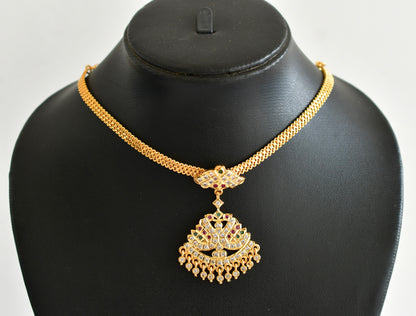 Gold tone south indian AD pink-green-white swan attigai/necklace dj-51893