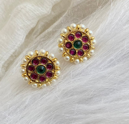 Gold tone precious kemp-green pearl stud/earrings dj-53923
