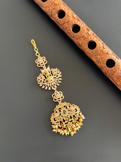 Antique gold tone lakshmi peacock peacock tikka dj-51375