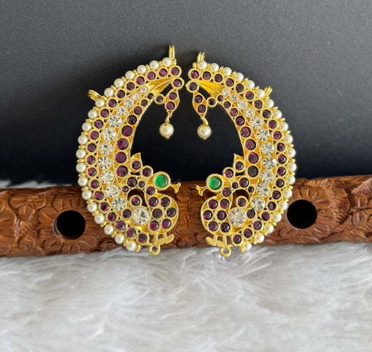 Gold tone precious kemp-green pearl khanpool peacock earrings dj-51449