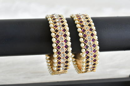 Gold tone precious kemp-white pearl screw bangles(2.6) dj-53373
