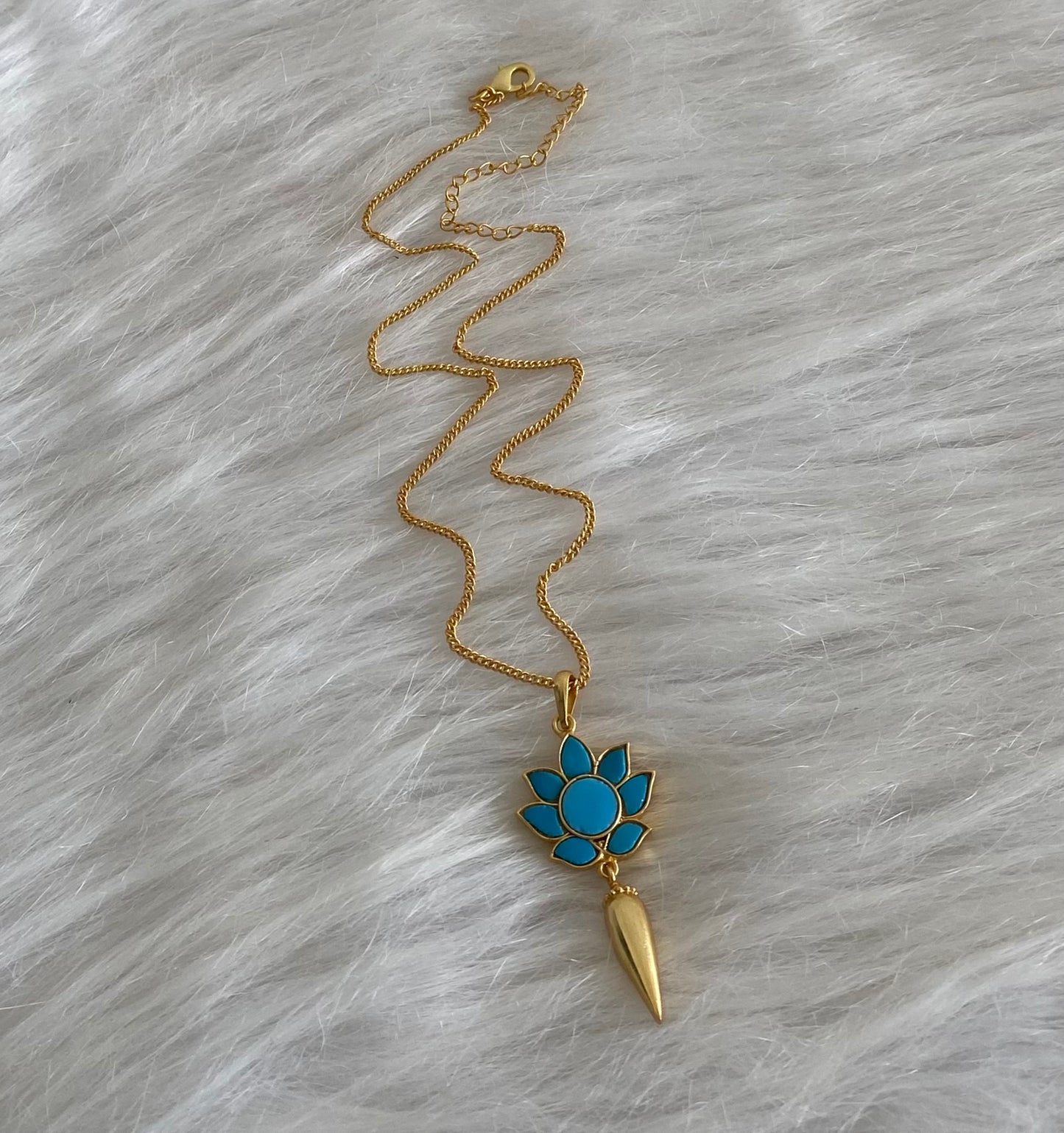 Gold tone blue lotus kundan jadau chain with pendant dj-54498