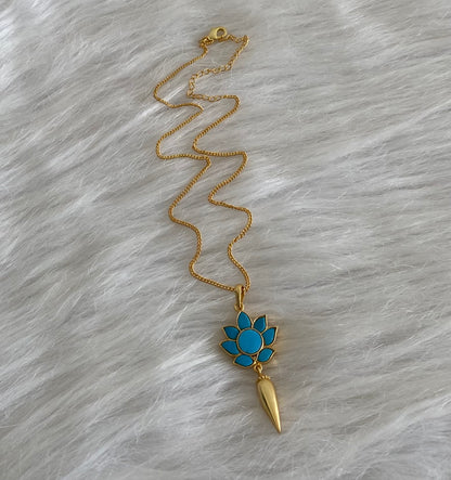 Gold tone blue lotus kundan jadau chain with pendant dj-54498
