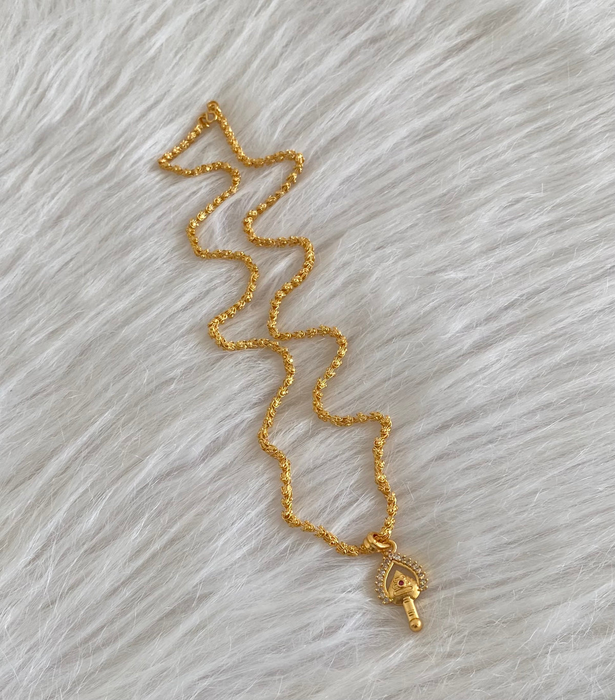 Gold tone 24 inches chain with pink-white stone vel pendant dj-51902